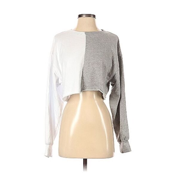 Fore✨Color Block Sweatshirt Grey White 100% Cotton - Picture 1 of 5